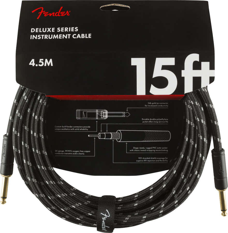 DELUXE INSTRUMENT CABLE STRAIGHT/STRAIGHT 15' BLACK TWEED