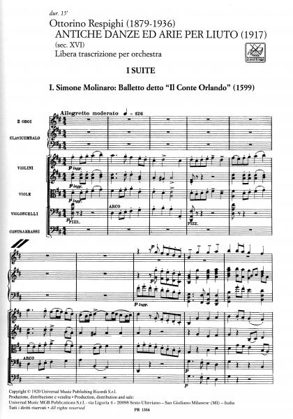 RESPIGHI O. - ANTICHE DANZE ED ARIE PER LIUTO - CONDUCTEUR