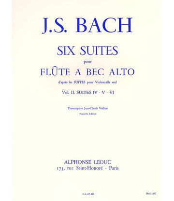 Bach J.S. Six Suites Pour Flûte À Bec Alto Vol 2 Suite Iv. V. Vi