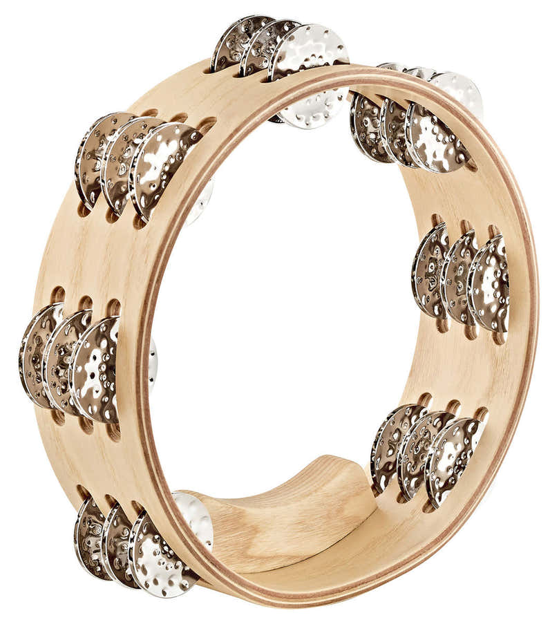 AE-CATA3S - 8" WOOD TAMBOURINE TRIPPLE ROW HAMMERED NICKEL PLATED STEEL JINGLES