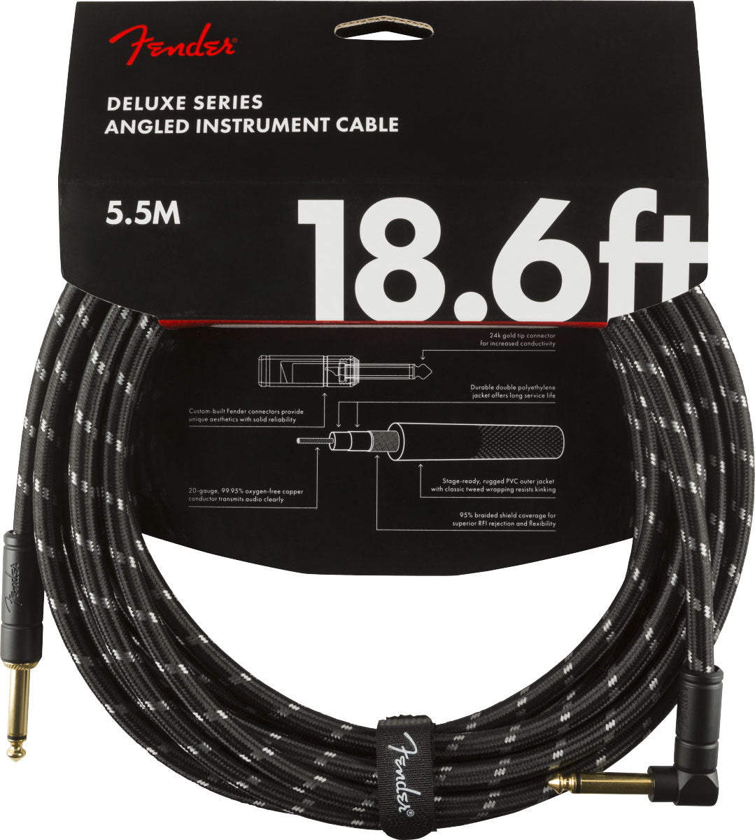 DELUXE INSTRUMENT CABLE STRAIGHT/ANGLE 18.6' BLACK TWEED