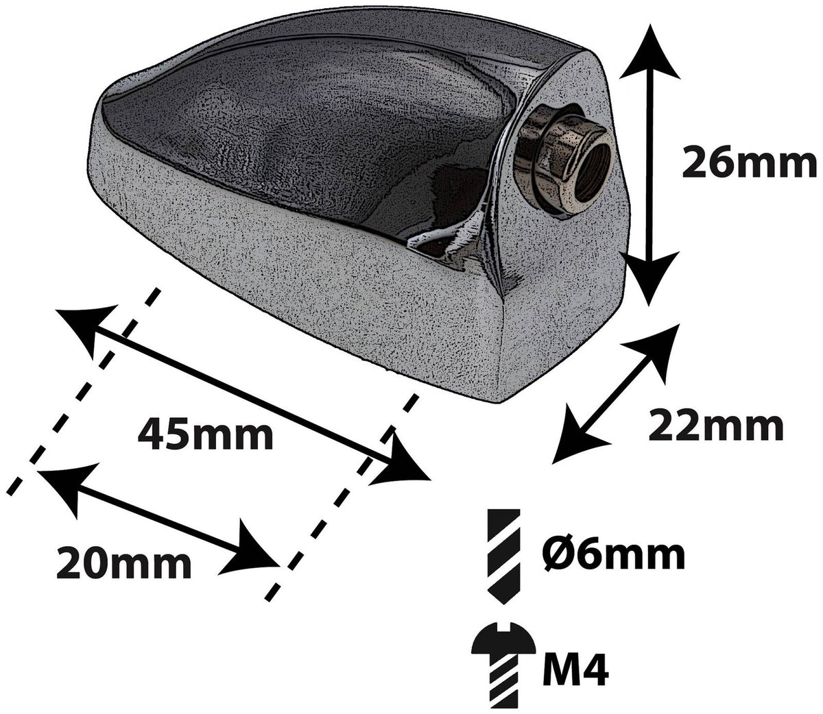 L25BD-BK - Bellota para Bombo - Negra - 20mm (x1)