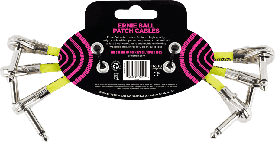 Cables de Instrumento Pack de 3 - Acodado Delgado - 15CM Negro