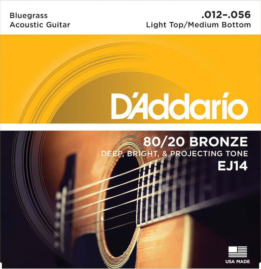 EJ14 80/20 BRONZE ACOUSTIC GUITAR STRINGS LIGHT TOP/MEDIUM BOTTOM/BLUEGRASS 12-56