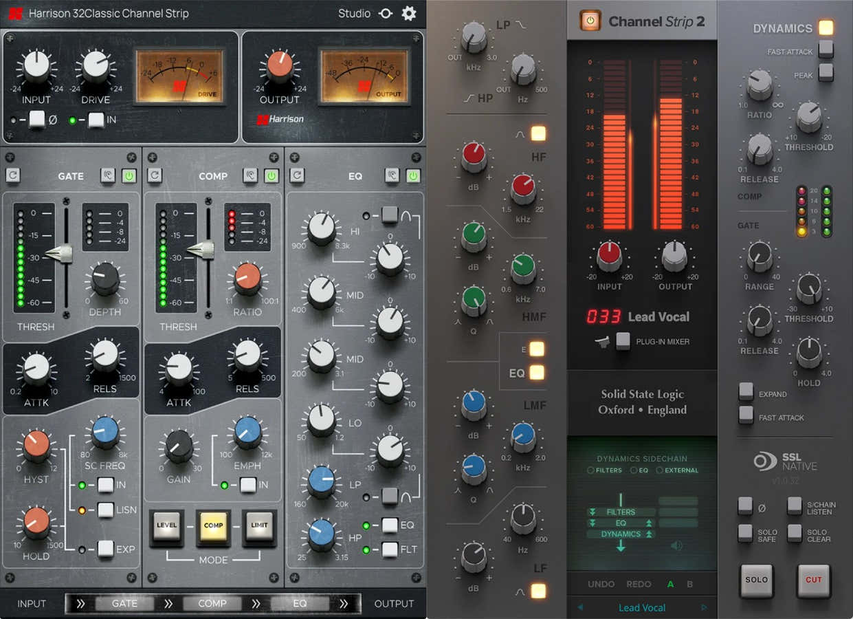 SSL Tira de canal 2 y Harrison 32 Classic Channel