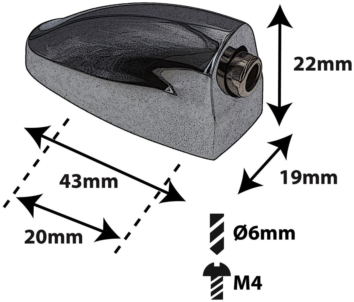 L25SDTT-BK - Bellota para Caja / Tom - Negra - 20mm (x1)