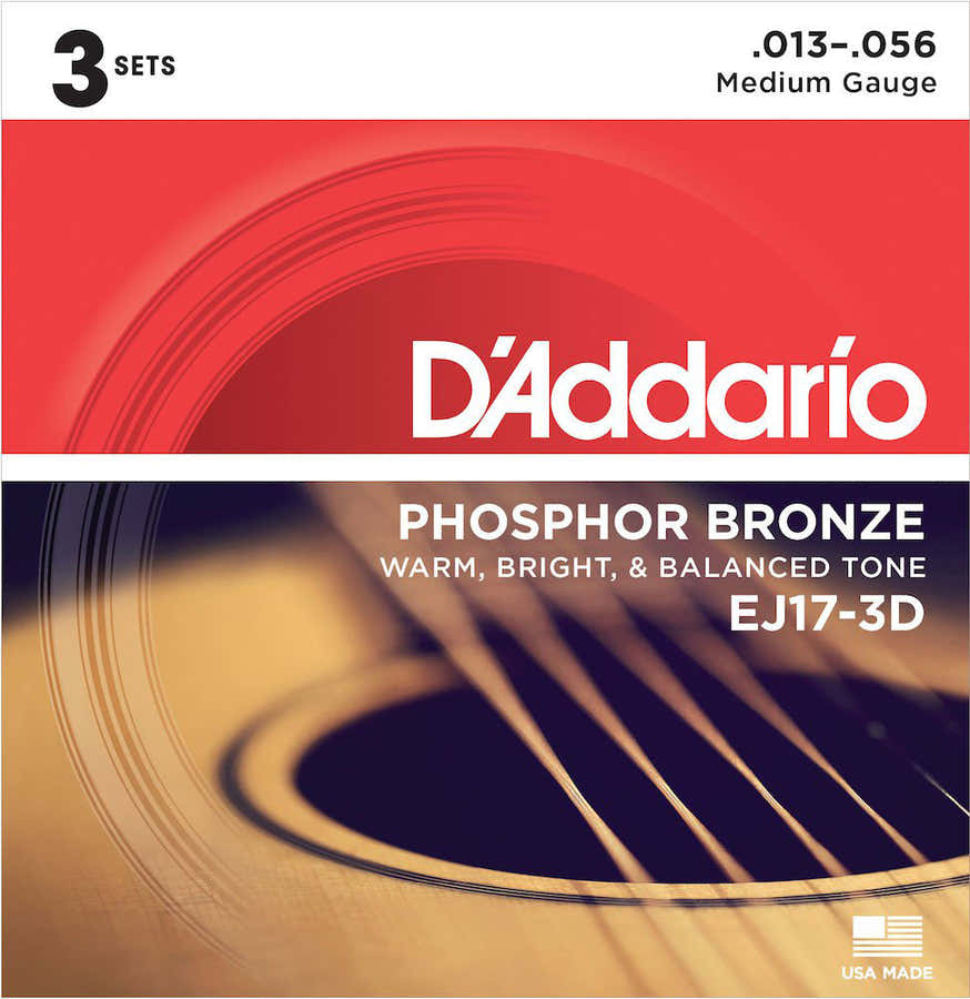 PHOSPHOROUS BRONZE STRINGS FOR ACOUSTIC GUITAR EJ17-3D MEDIUM 13-56 3-PLAYERS