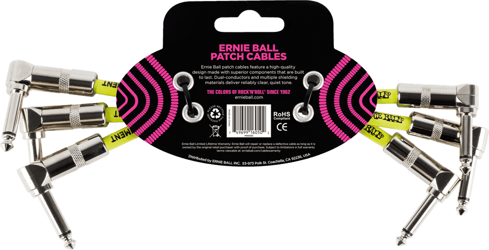 Cables de instrumento Patch Paquete de 3 - Acodado - 15CM Negro