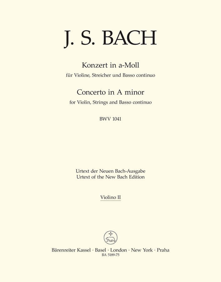 BACH J.S. CONCERTO EN LA MINEUR BWV 1041 POUR VN, CORDES ET BC