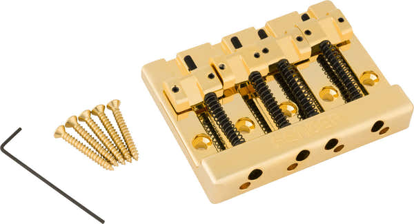 Fender Conjunto de puente de bajo de 4 cuerdas HiMass con selletas de zinc Dorado