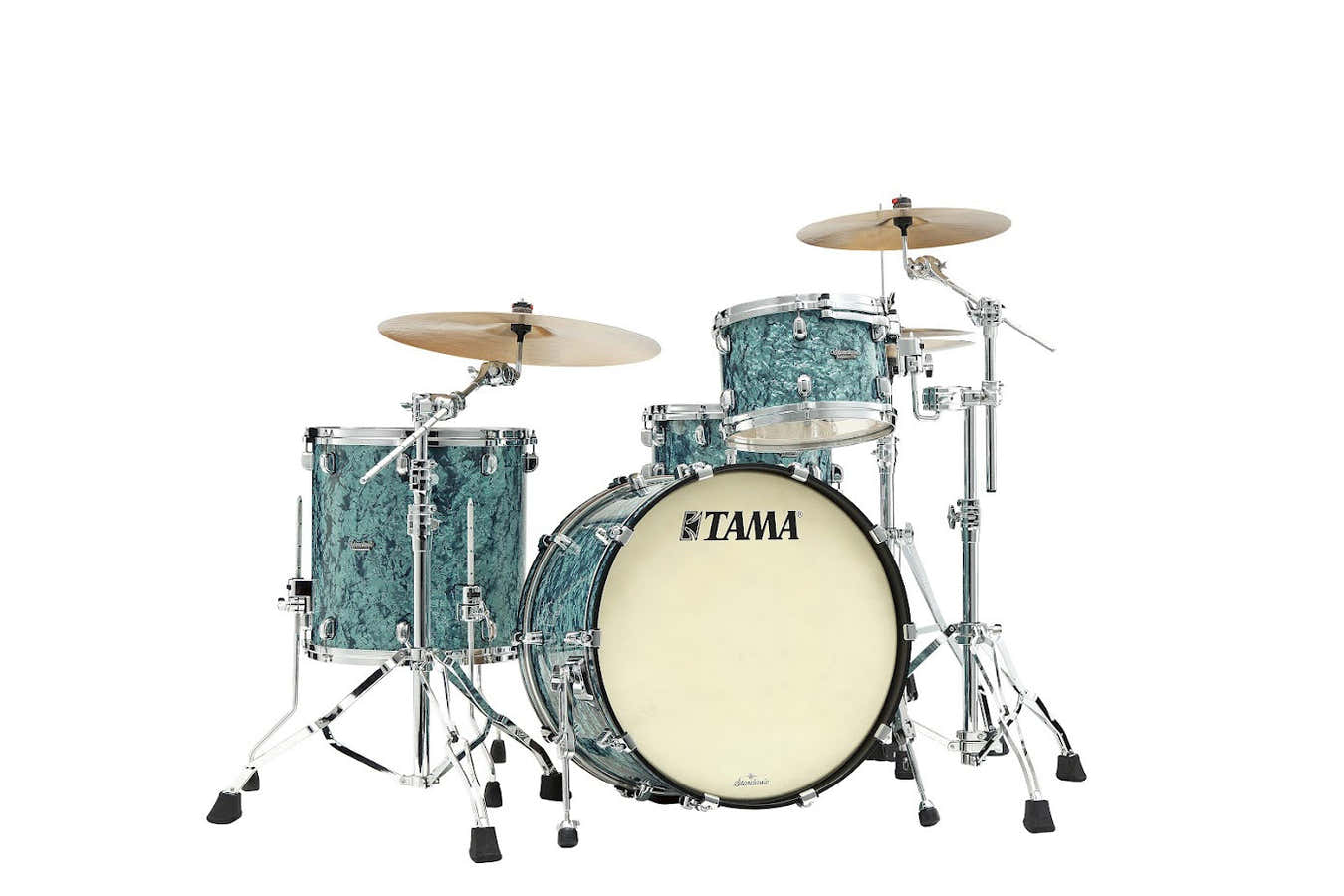 STARCLASSIC MAPLE ROCK 22 DRUM KIT CHROME SHELL HARDWARE TURQUOISE PEARL