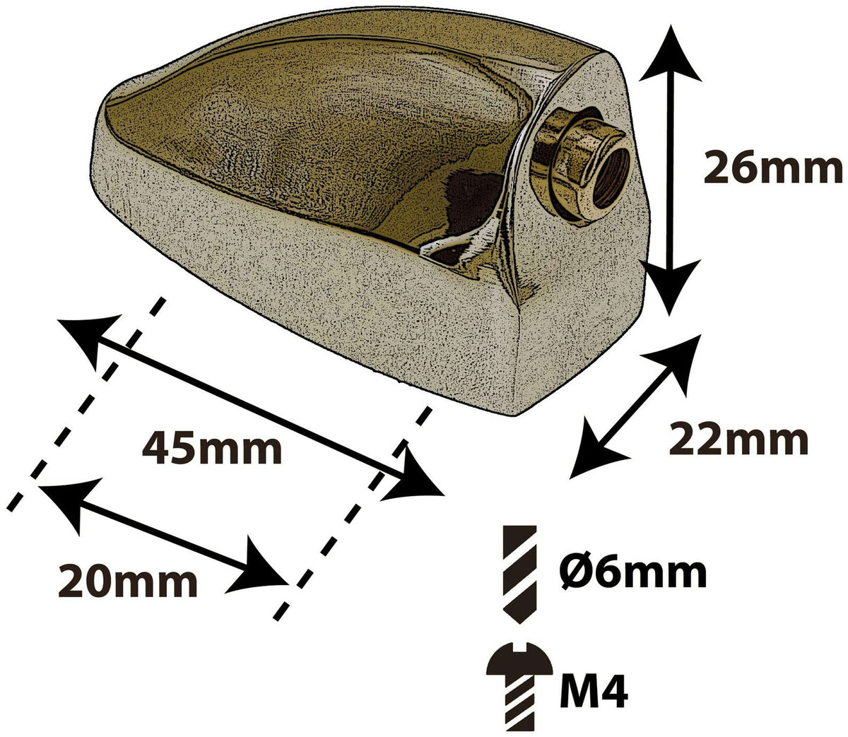 L25BD-BR - Bellota para Bombo - Dorada - 20mm (x1)