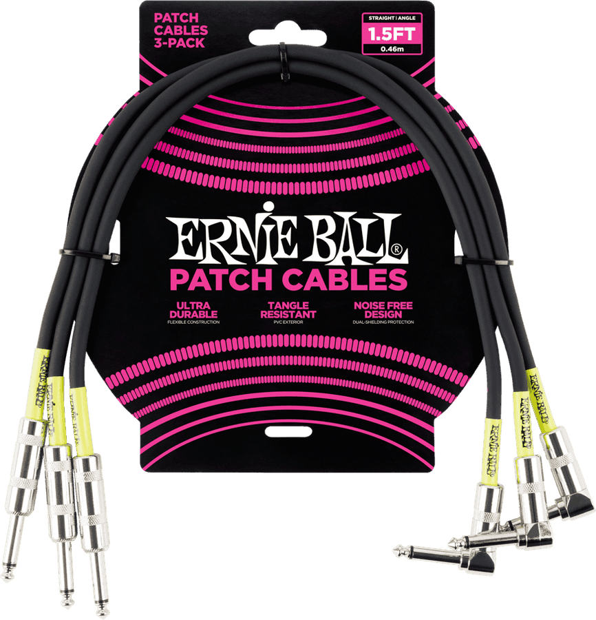 Cables De Instrumento Patch Pack De 3 - Rectos /Acodados - 46CM Negro