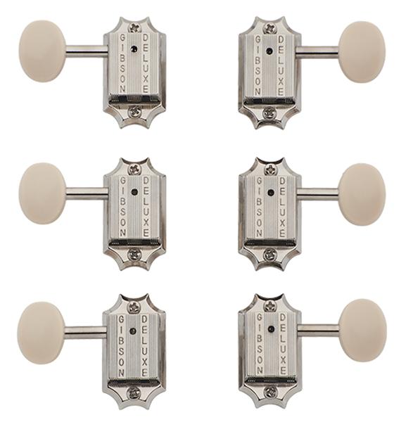 REPLACEMENT PART DELUXE WHITE BUTTON TUNER SET VINTAGE NICKEL