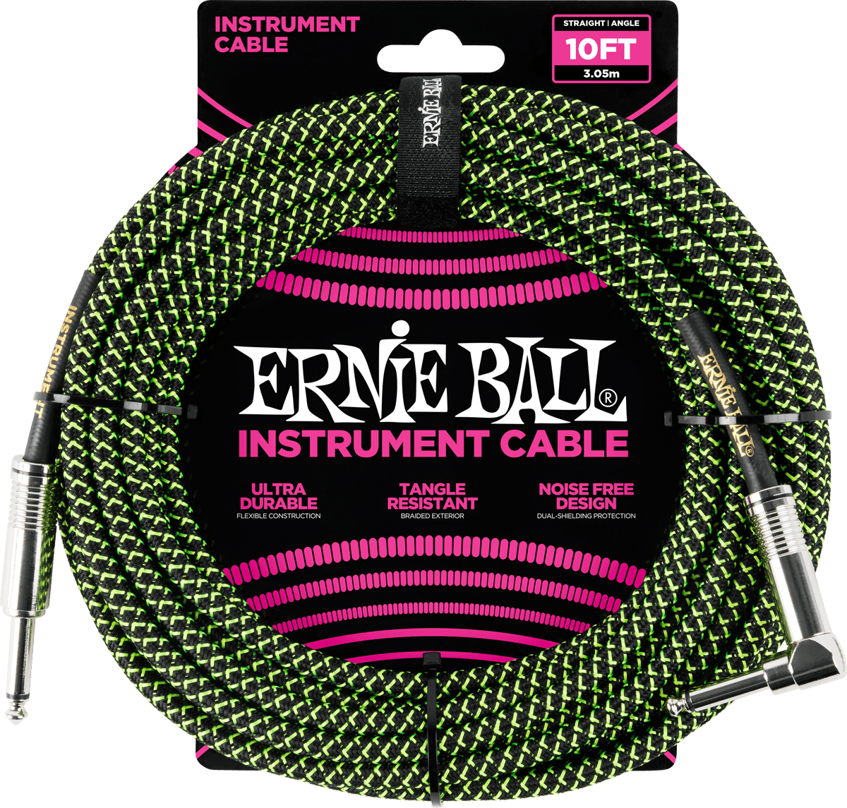 Cables de Instrumento Funda Trenzada Jack/jack Acodado 3M Negro/Verde