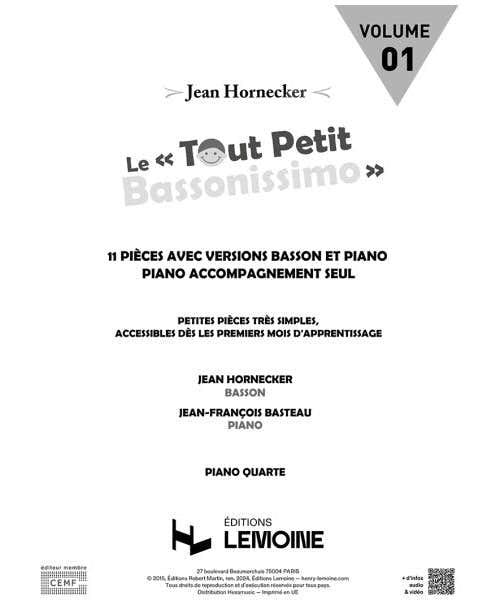Hornecker J. - Le Tout Petit Bassonissimo Vol.1 - Basson ( Acc. Piano seul)