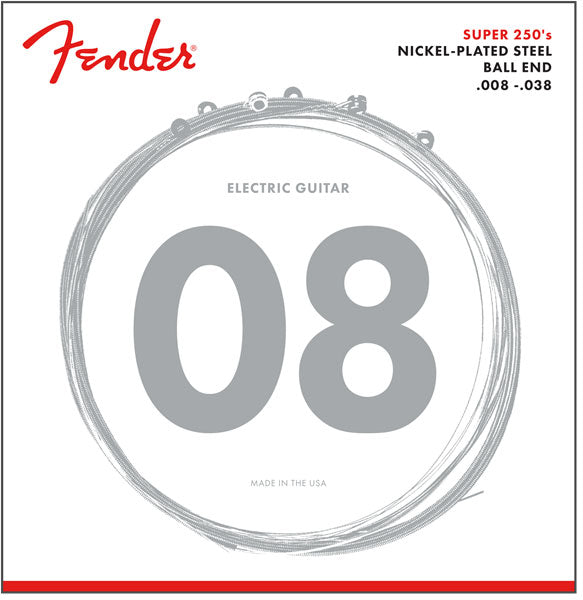 SUPER 250 GUITAR STRINGS NICKEL PLATED STEEL BALL END 250XS GAUGES .008-.038 (6)