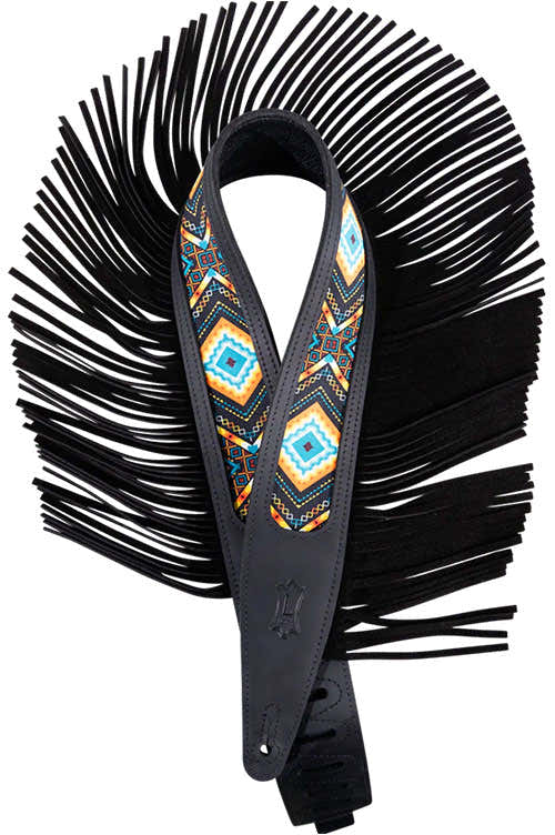 THE OUTLAW - 6,35 CM CRAZY HORSE LEATHER STRAP WITH SUEDE FRINGE AND WESTERN PATERN - BLACK