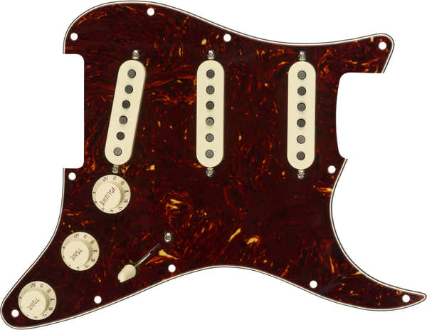 Golpeador de Strat precableado Tex-Mex SSS carey PG de 11 agujeros