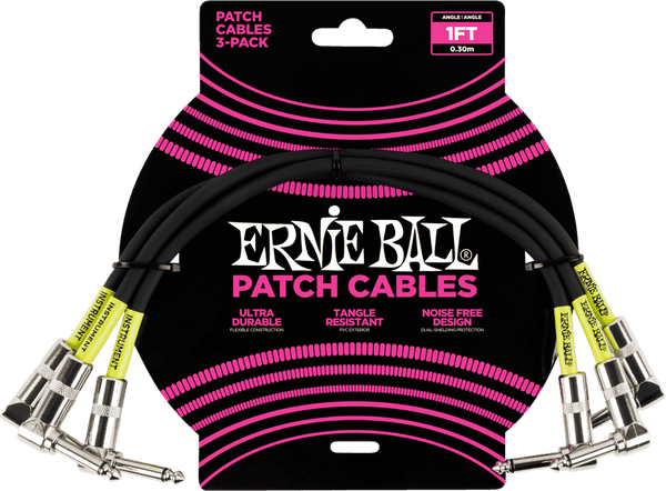 Cables Patch de Instrumento Pack de 3 - Acodado - 30CM Negro