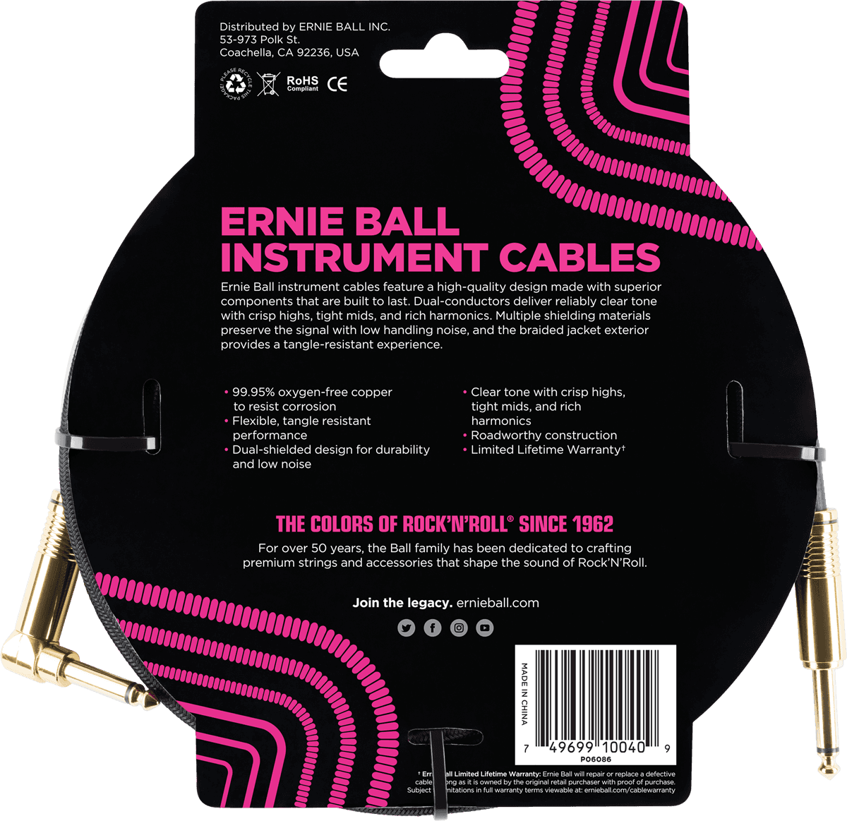Cables de Instrumento Funda Trenzada Jack/jack Acodado 5,5M Negro