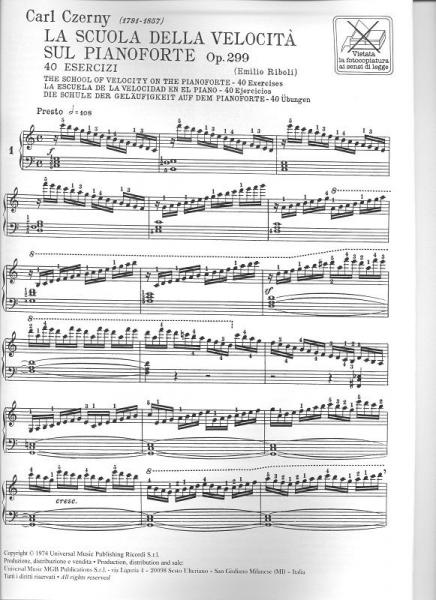 CZERNY C. - SCUOLA DELLA VELOCITA' SUL PIANOFORTE 40 ESERCIZI OP.299 - PIANO