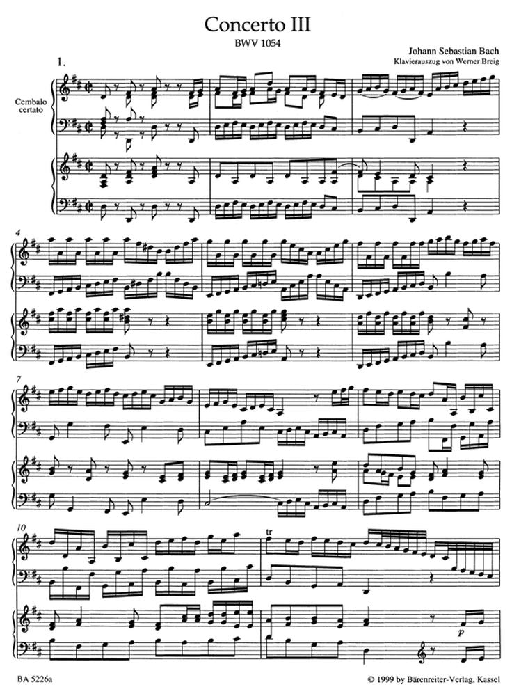 Bach J.S. - Concerto N°3 BWV 1054 En Re Majeur Pour Clavecin et Cordes - Clavecin